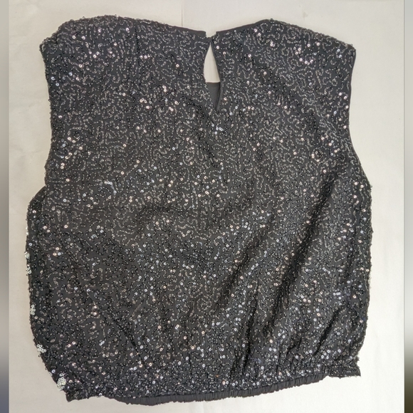 Express Women's Blouse Houndstooth Sequins Ruched cropped size small V-1 - Picture 3 of 11